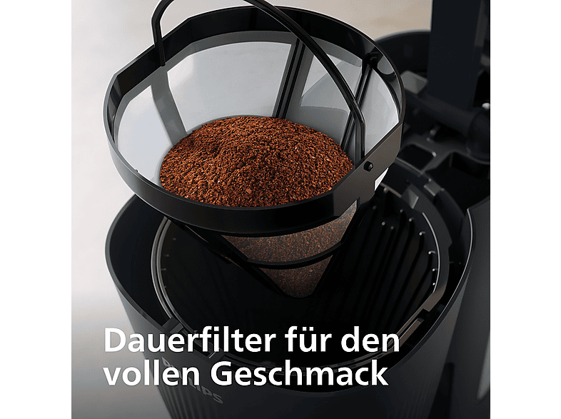 PHILIPS 3000 Series, Glaskanne, 1.3L, permanent Filter; Filterkaffeemaschine Schwarz mit Metallelement