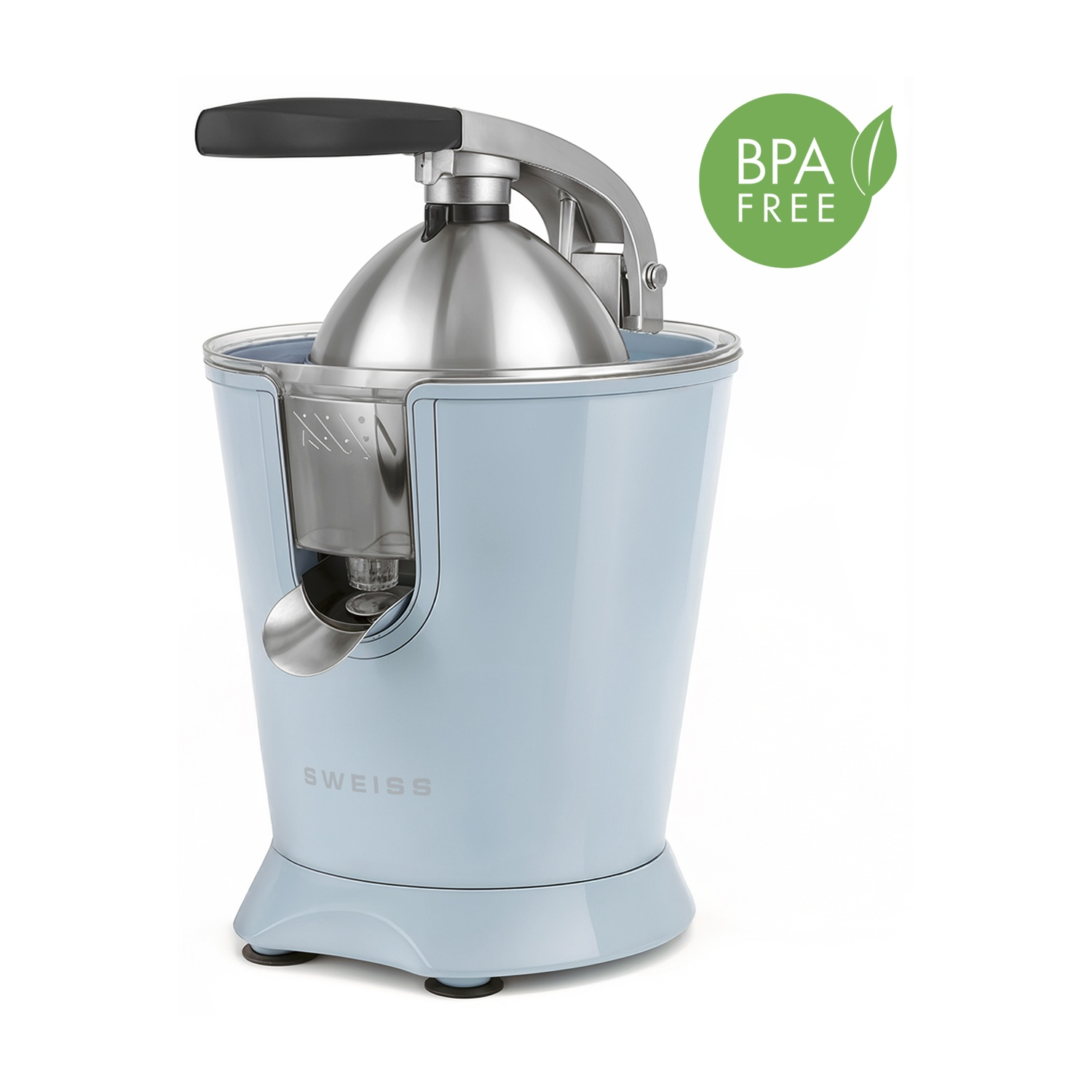 Spremiagrumi azzurro con coperchio in acciaio inox e sigillo senza BPA.