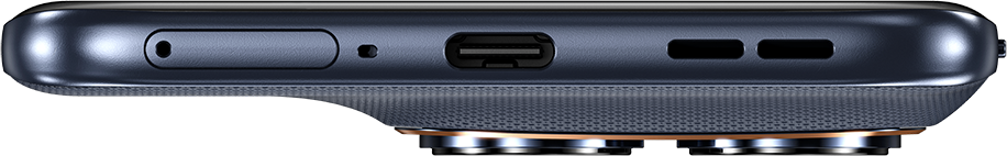 Sötét okostelefon alsó élének közelképe USB-C porttal.
