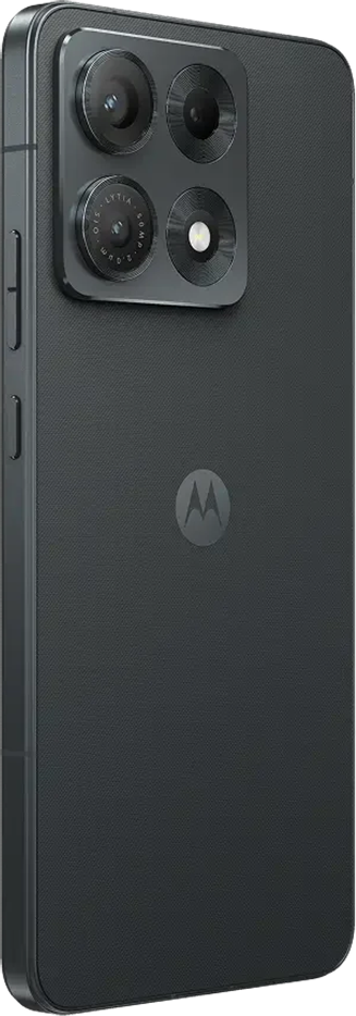 Egy fekete Motorola okostelefon hátoldala négy kamerával és Motorola logóval.
