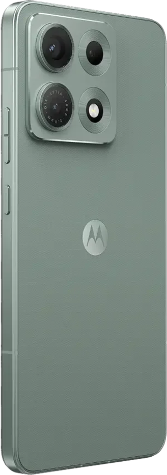 Zöld Motorola okostelefon hátulja, négy kamerával és logóval.