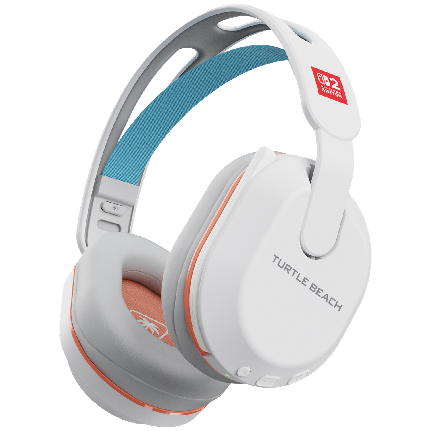 Casque Turtle Beach blanc et gris avec logo Nintendo Switch et accents orange.