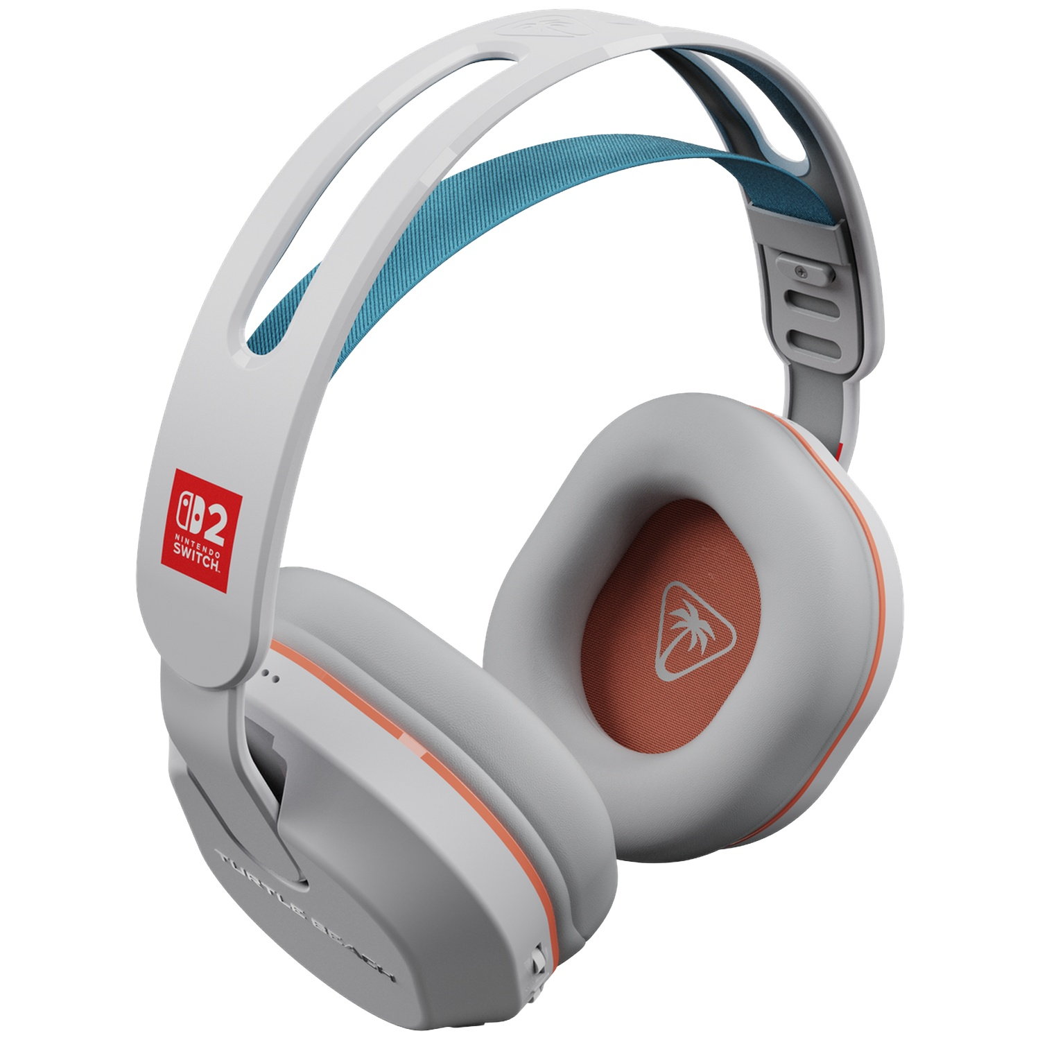 Casque gaming blanc avec logo Nintendo Switch et accents orange.