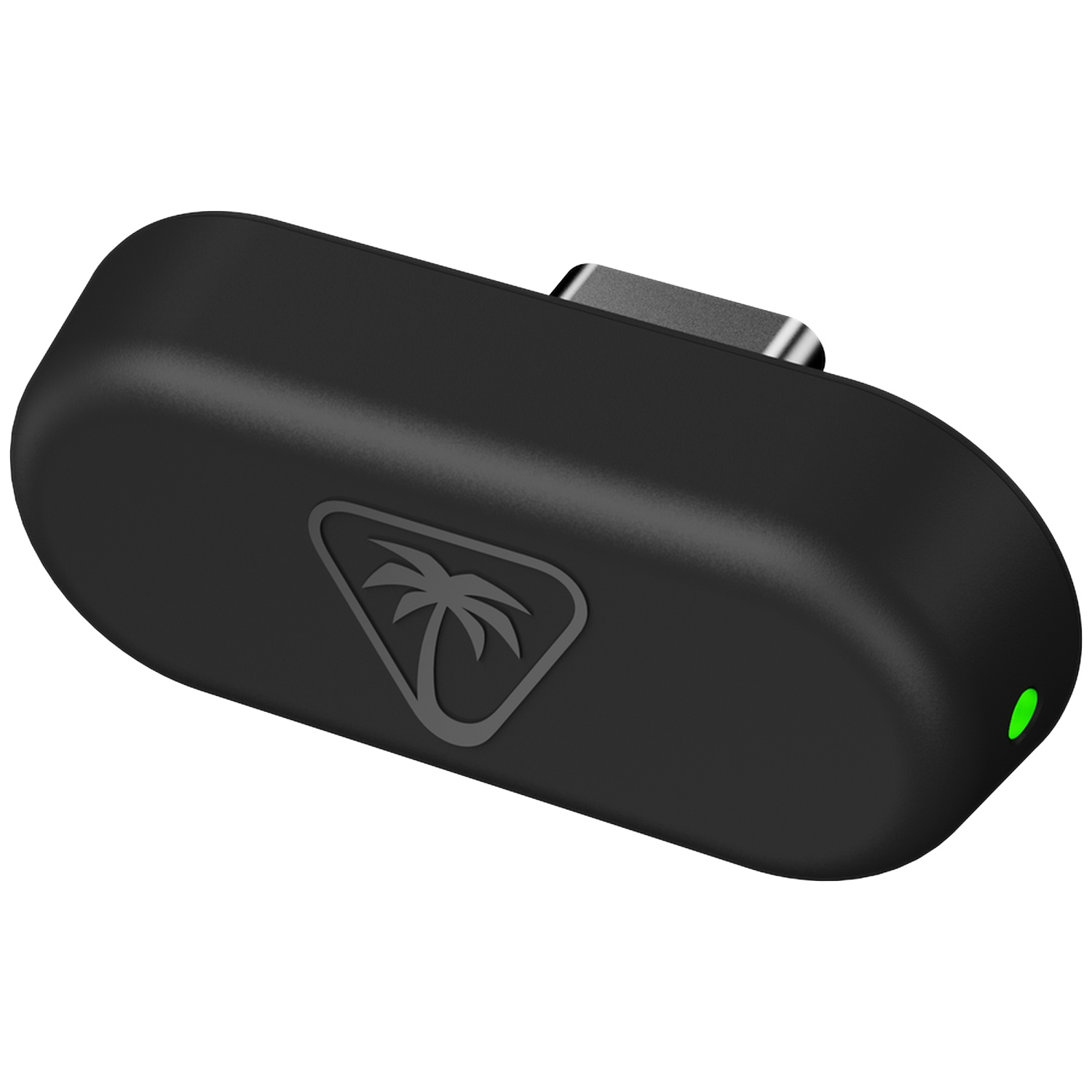 Un dongle noir avec un voyant vert et un logo de palmier.