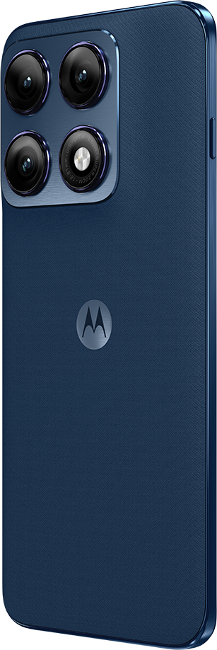 Sötétkék okostelefon négy kamerával és Motorola logóval.