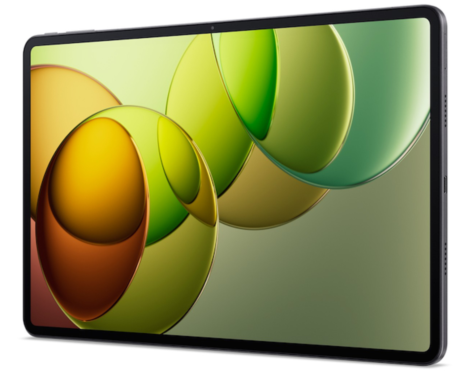 Una tableta con un fondo abstracto y colorido. Es negra.