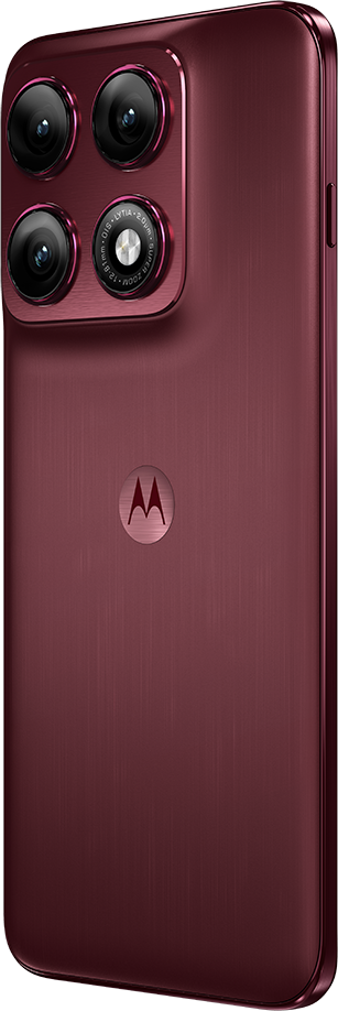 Piros okostelefon négy kamerával és Motorola logóval.