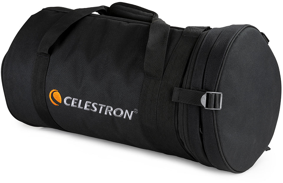 Schwarze Celestron-Tasche mit Tragegriffen und Reißverschluss.