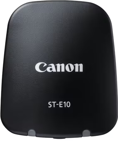Schwarzes Canon ST-E10 Zubehörteil mit abgerundeten Ecken und grauen Akzenten.
