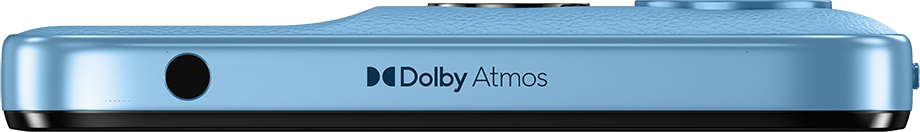 Kék hangszóró Dolby Atmos logóval és 3,5 mm-es jack csatlakozóval.