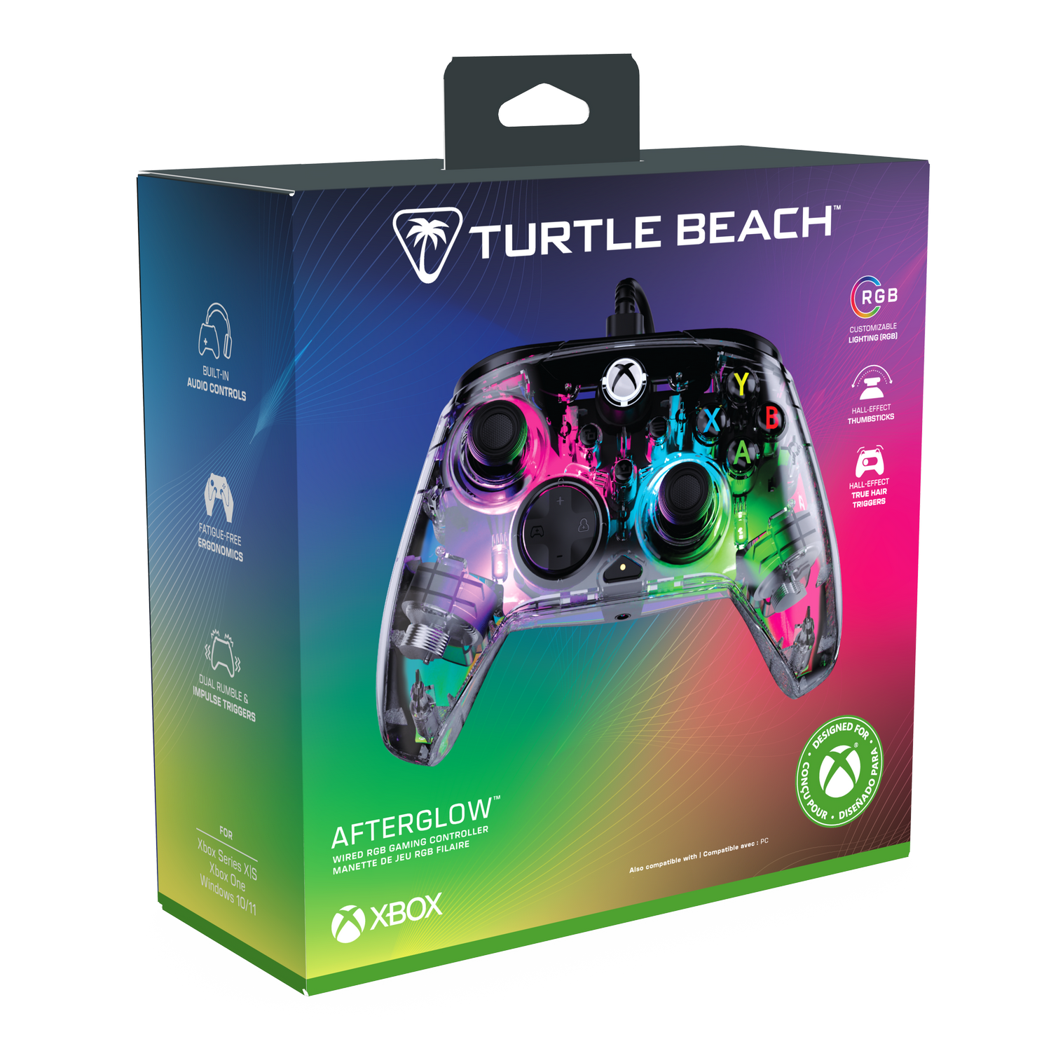 Embalaje de un mando Xbox Turtle Beach Afterglow con iluminación RGB.