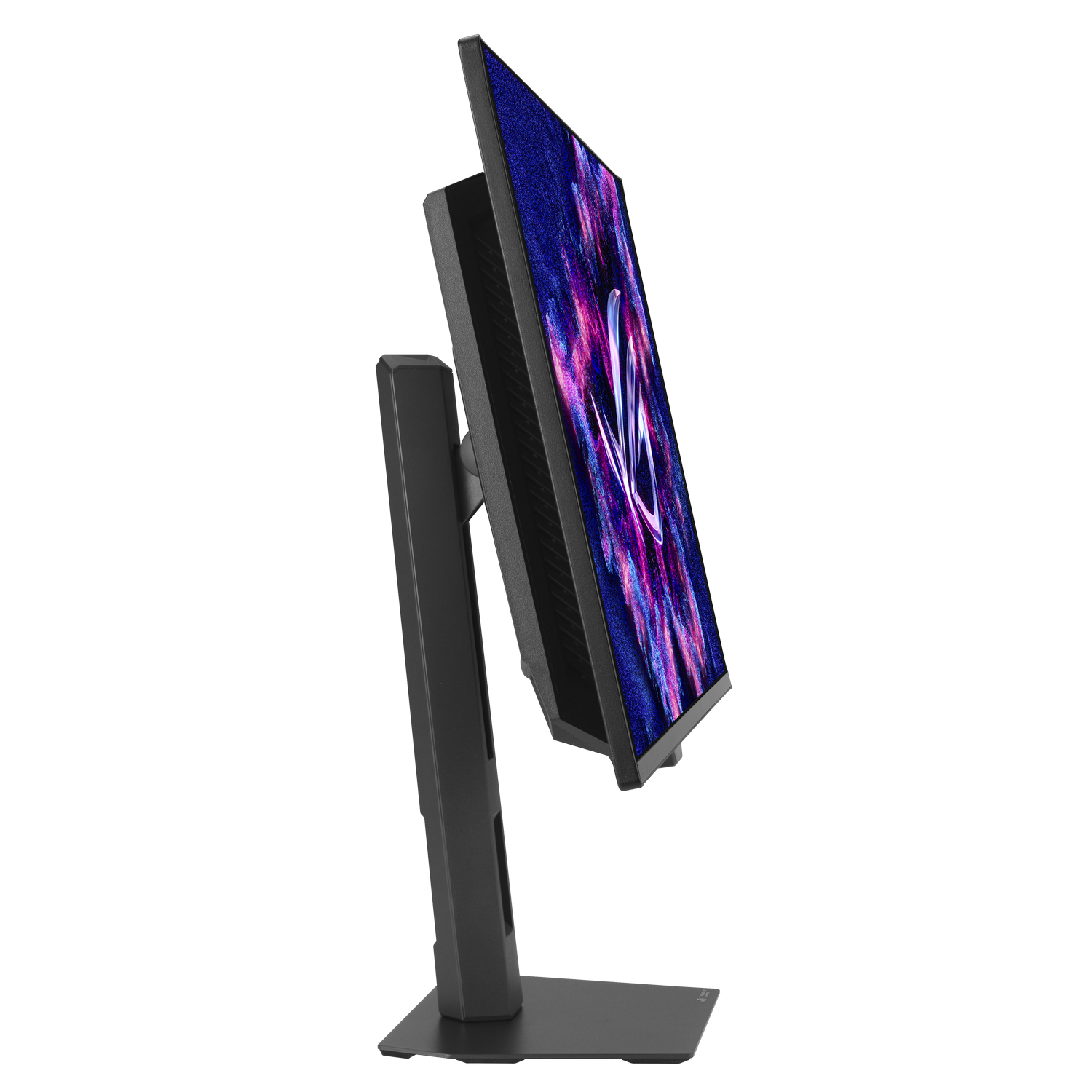Un monitor de computadora negro con un fondo de pantalla abstracto y colorido.