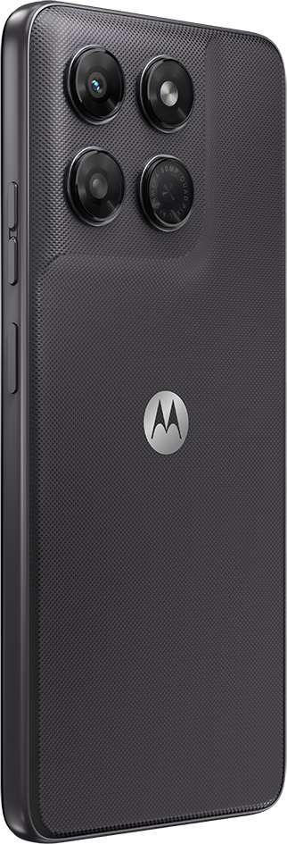 Sötétszürke okostelefon négylencsés hátlapi kamerával és Motorola logóval.