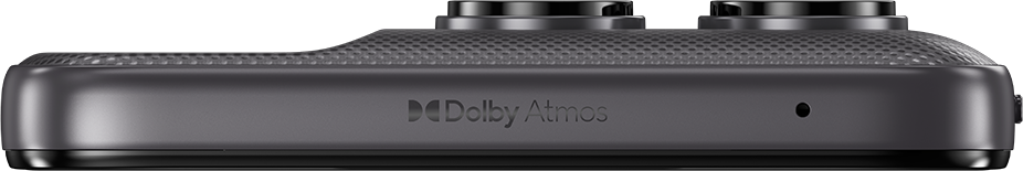 Szürke készülék perforált felsővel és Dolby Atmos logóval.