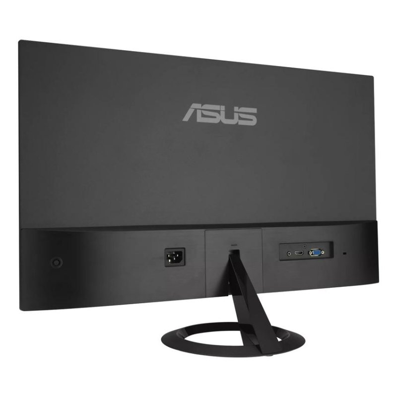 Parte trasera de un monitor ASUS negro con puertos y soporte.