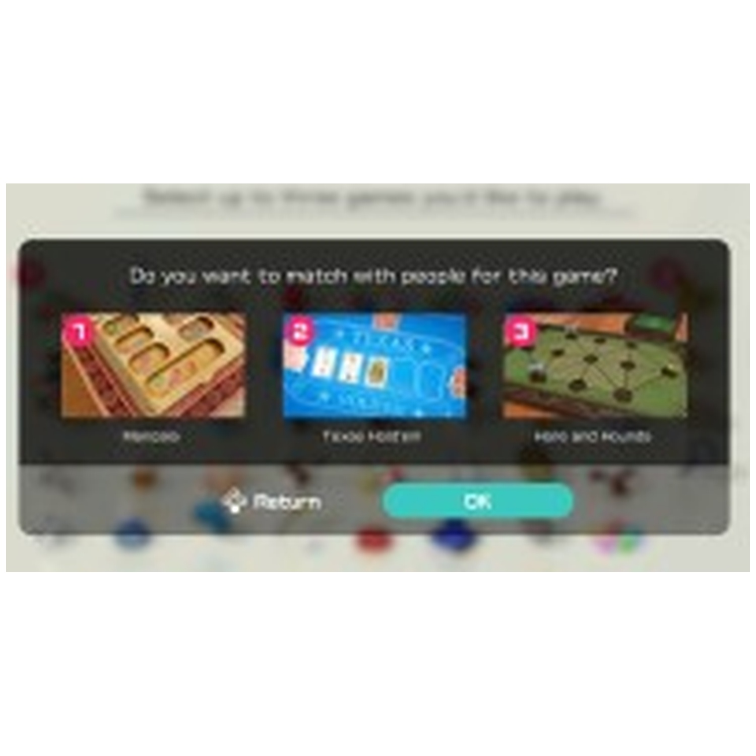 Game selection screen: Do you want to match with people for this game?