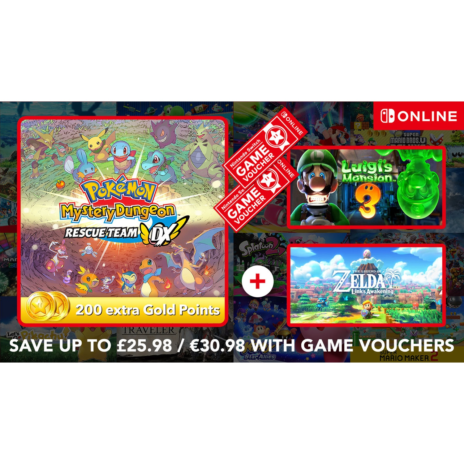 Nintendo Switch game offer featuring Pokemon, Luigi's Mansion 3 & Zelda.