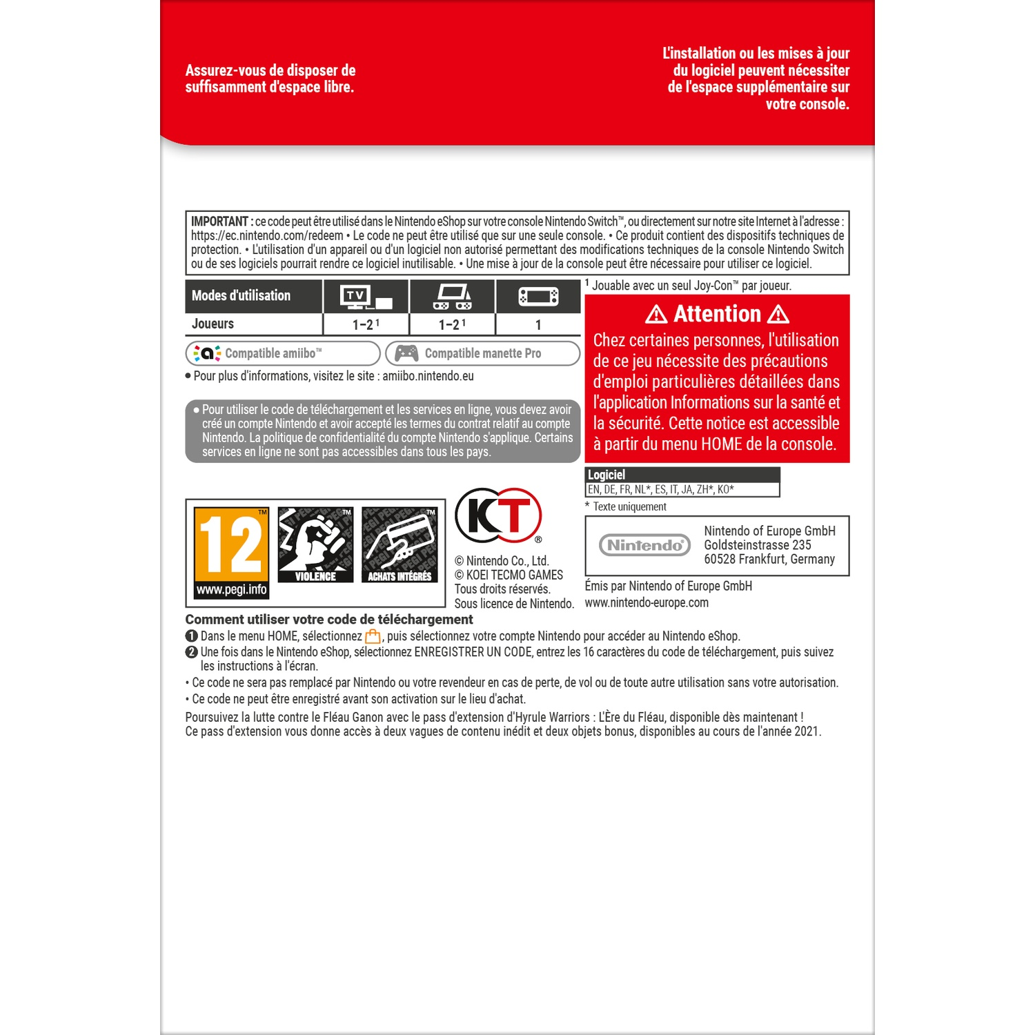 Nintendo Switch eShop code: instructions, compatibility, and age rating.