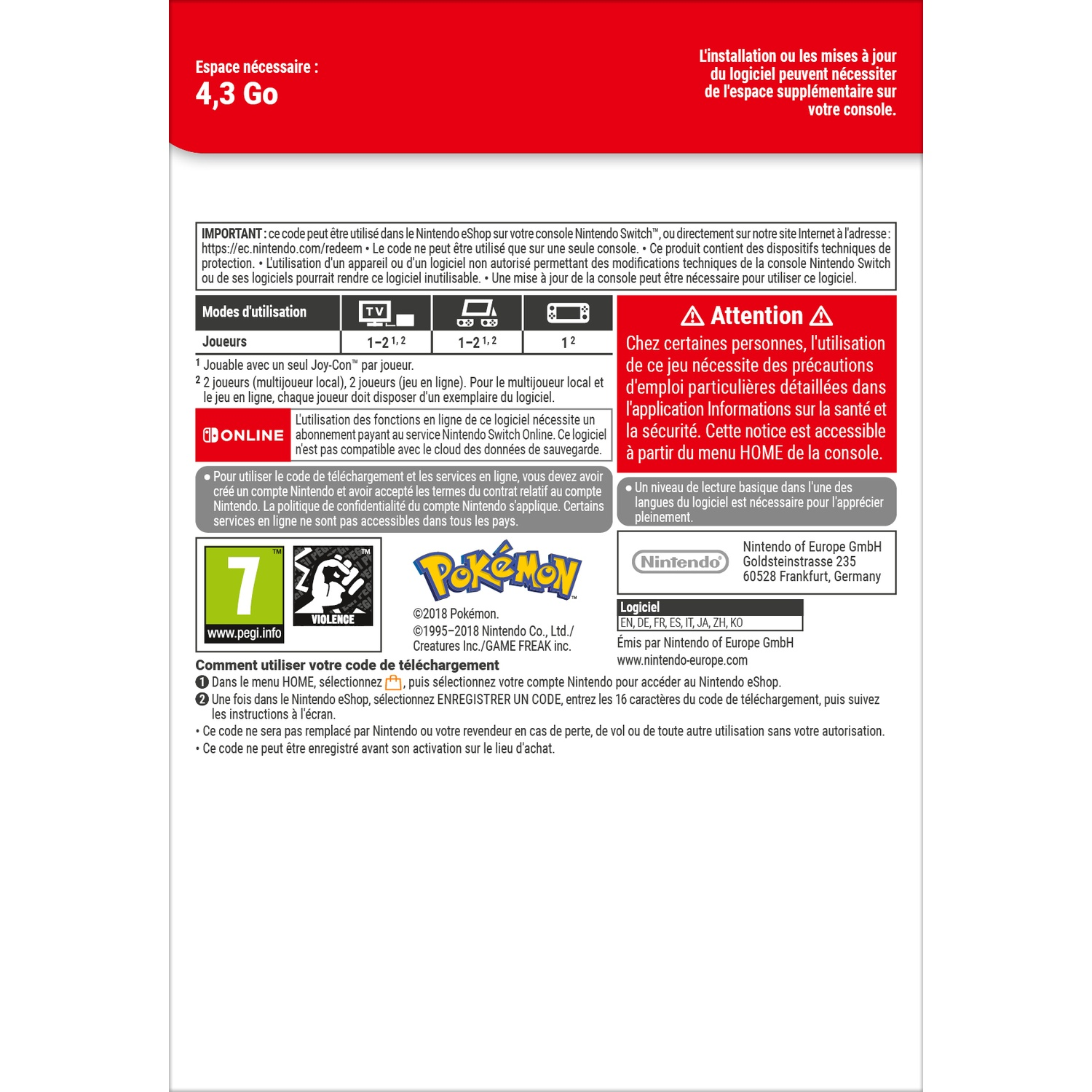 Game system requirements: 4.3 GB space, usable in TV, handheld, and tabletop modes.