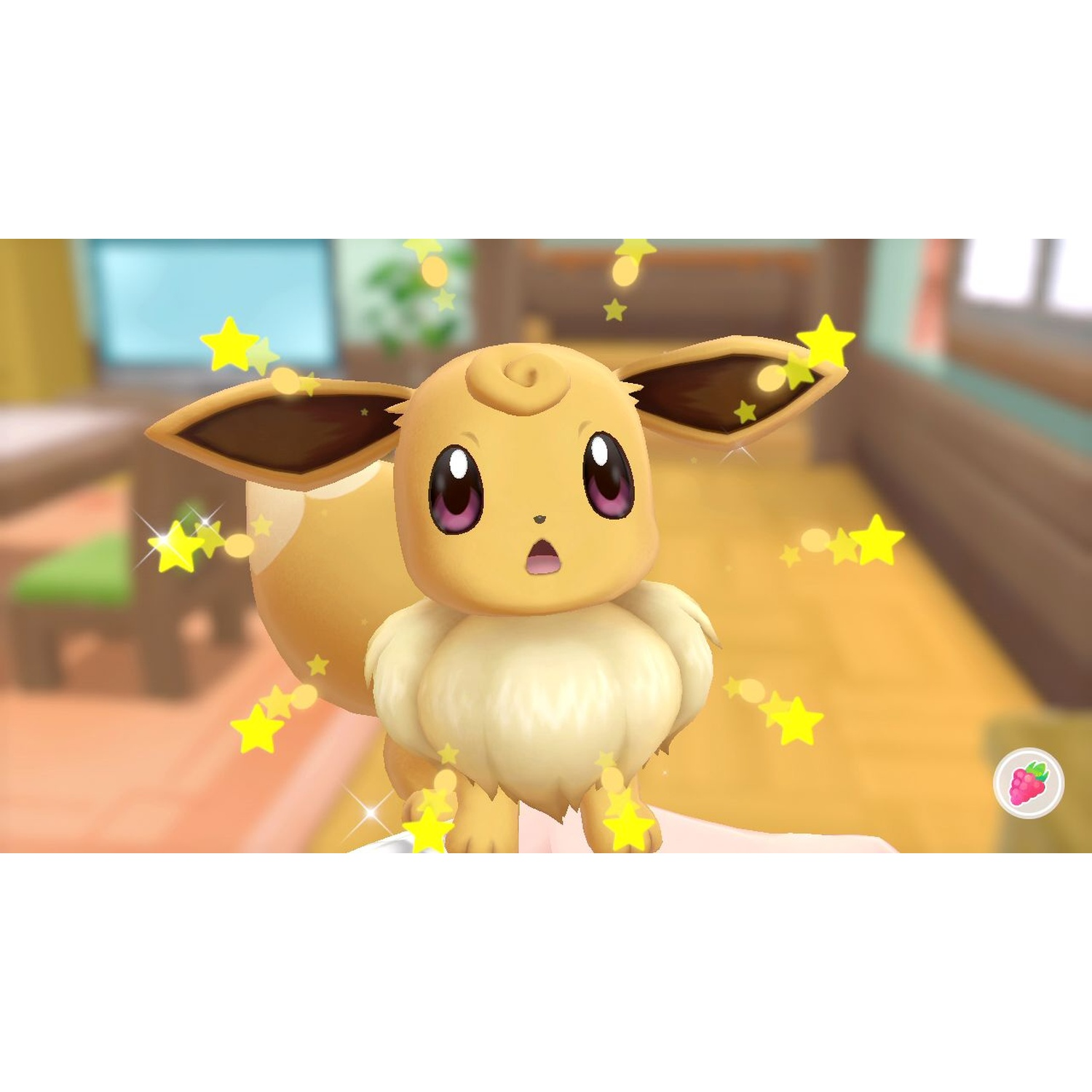A yellow Pokémon with big ears and purple eyes, surrounded by yellow stars.