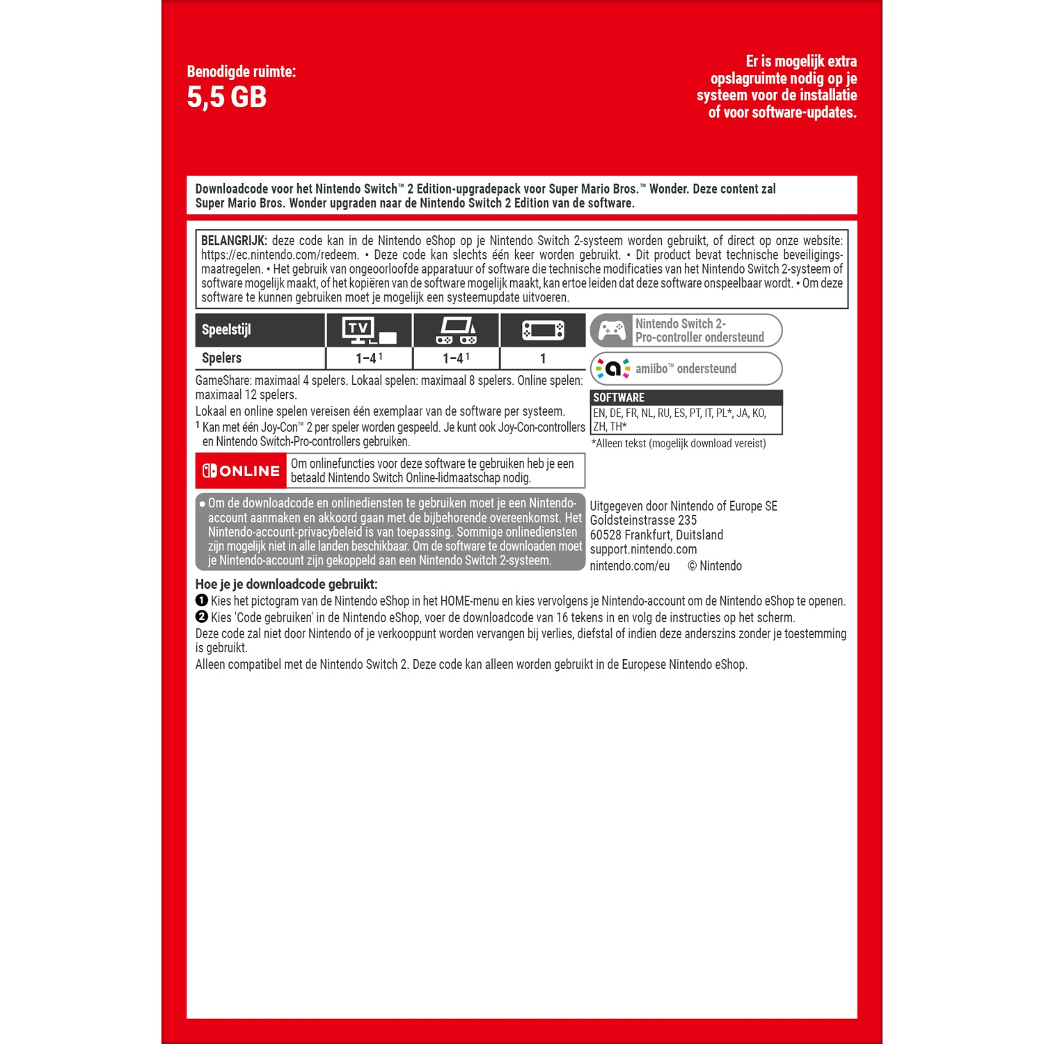 Nintendo Switch 2 Edition upgrade pack download code for Super Mario Bros. Wonder.