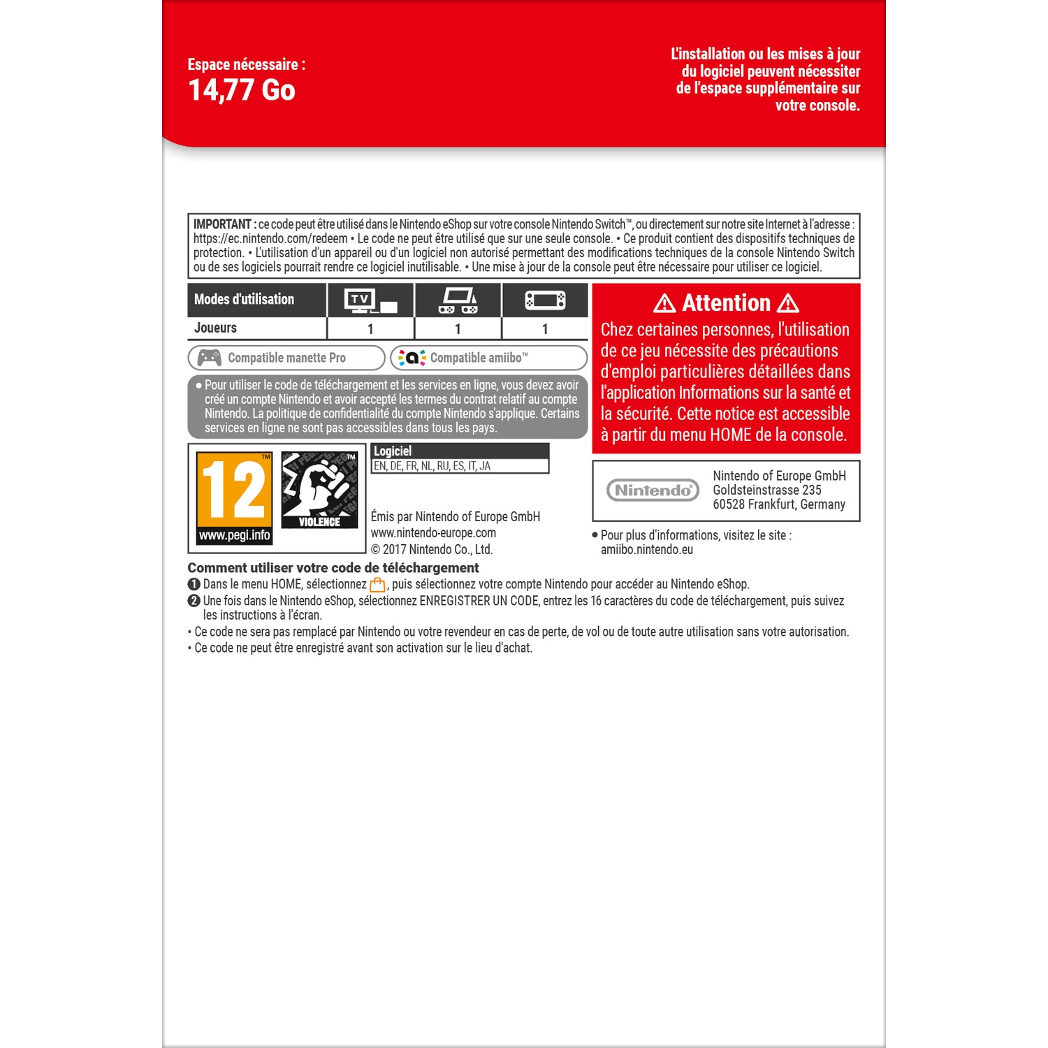 Nintendo Switch download code instructions: storage, compatibility, and usage notes.