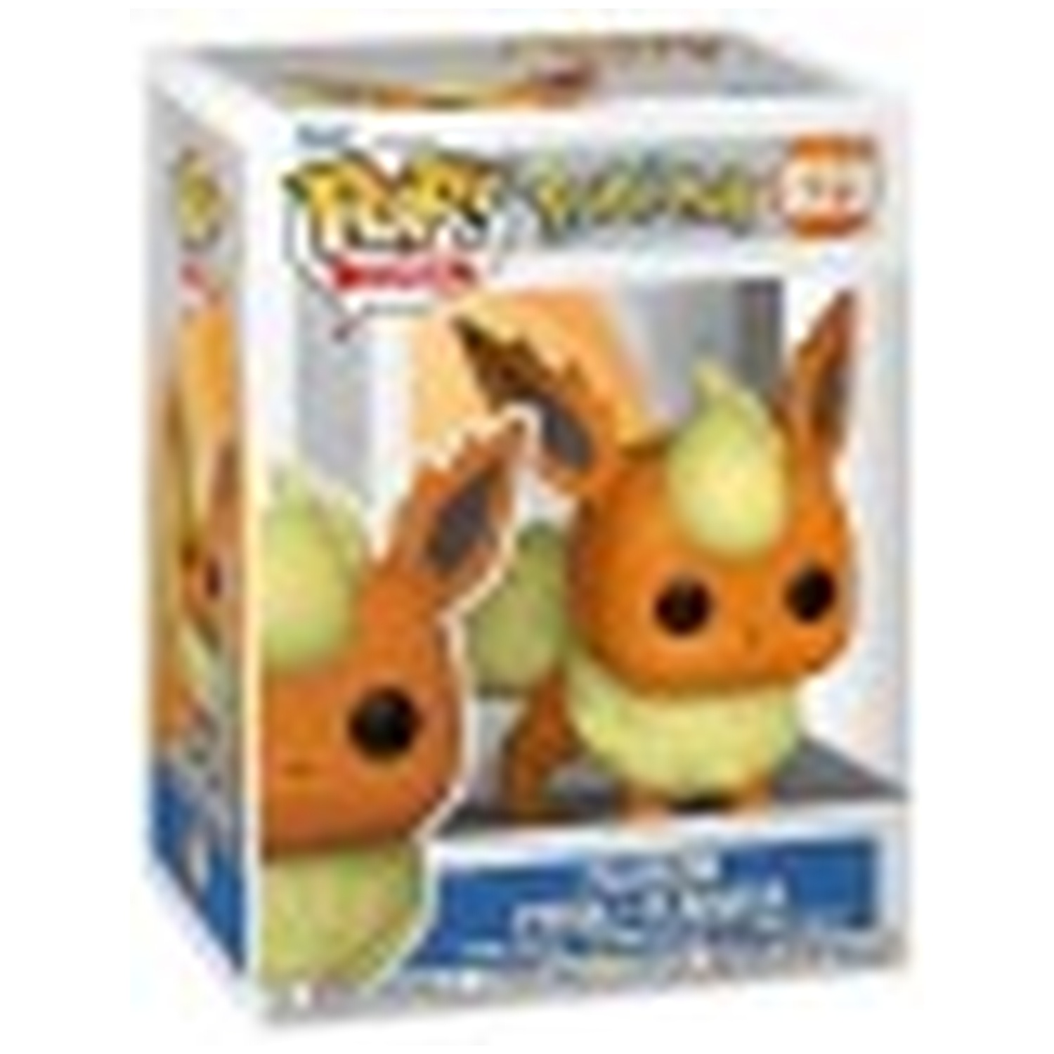 A Funko Pop of Flareon, an orange Pokémon, displayed in its box.
