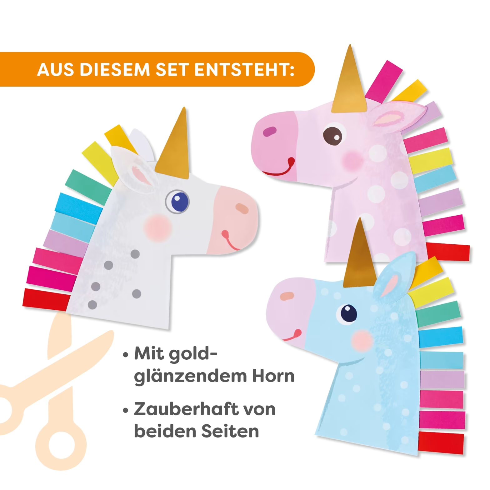 Három színes egyszarvú kézműves alkotás arany szarvakkal és szivárvány sörénnyel.