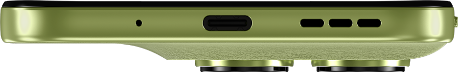 Zöld okostelefon USB-C porttal és hangszórónyílásokkal.