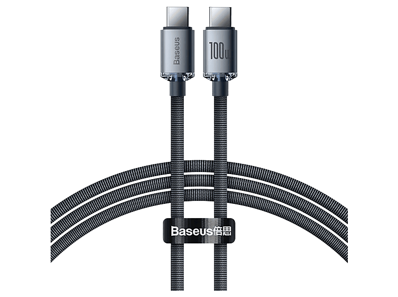 Cable USB - Baseus Crystal Shine, USB-C a USB-C, 120 cm, 100w, 480 Mbps, Carga ultrarrápida, Con trenzado resistente, Negro