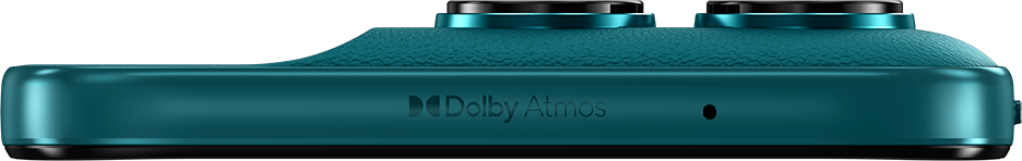 Türkiz telefontok Dolby Atmos logóval és gombbal.