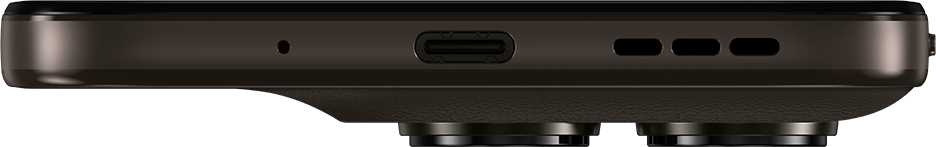 Sötét okostelefon alsó nézete, USB-C porttal és hangszórórácsokkal.