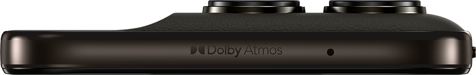 Sötét eszköz Dolby Atmos logóval és két fekete gombbal felül.