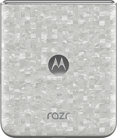 Egy zárt Motorola Razr telefon gyöngyházszerű mozaikmintával.