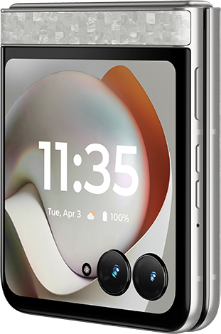 Ezüst flip telefon fehér mozaik textúrával a tetején.