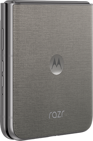 Zárt, szürke Motorola Razr kagylótelefon Motorola logóval.