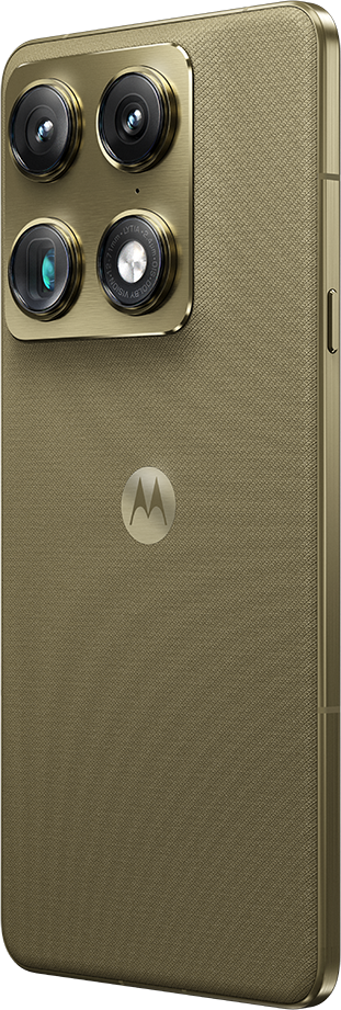 Arany okostelefon négy kamerával és Motorola logóval a hátoldalon.