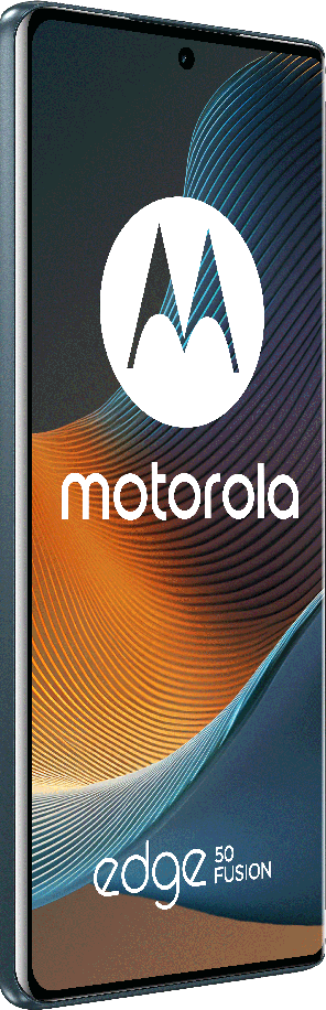 Motorola Edge 50 Fusion okostelefon hullámos mintás háttérrel.