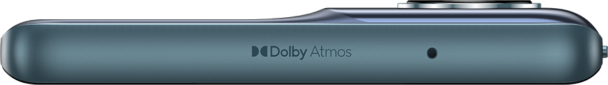Kék okostelefon Dolby Atmos logóval és egy kis lyukkal.