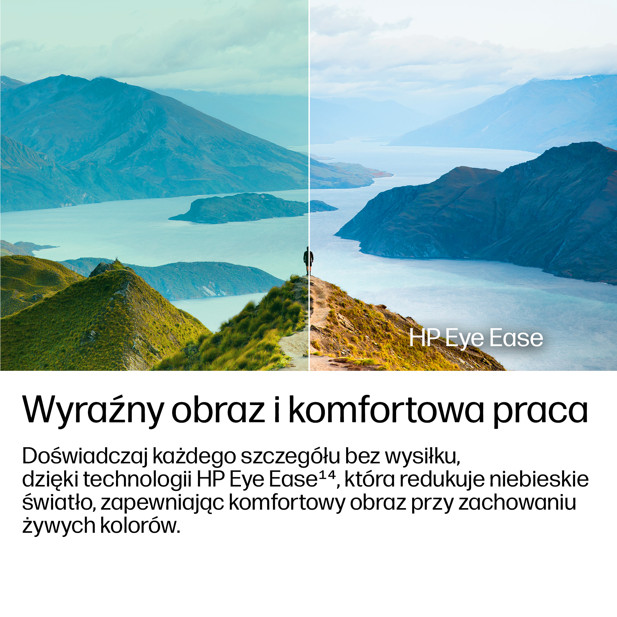 Osoba stoi na górze. Po prawej widnieje napis HP Eye Ease.