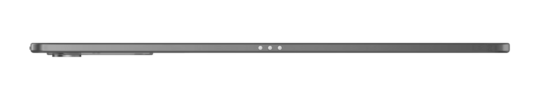 Szary tablet z trzema okręgami i modułem kamery na białym tle.