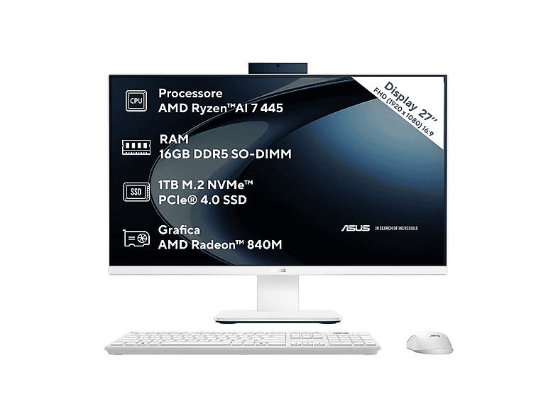 ASUS AIO VM670GA AIO, 27 ", AMD Ryzen7445, RAM 16 GB, 1000 GB SSD, White, LCD, Windows 11 Home