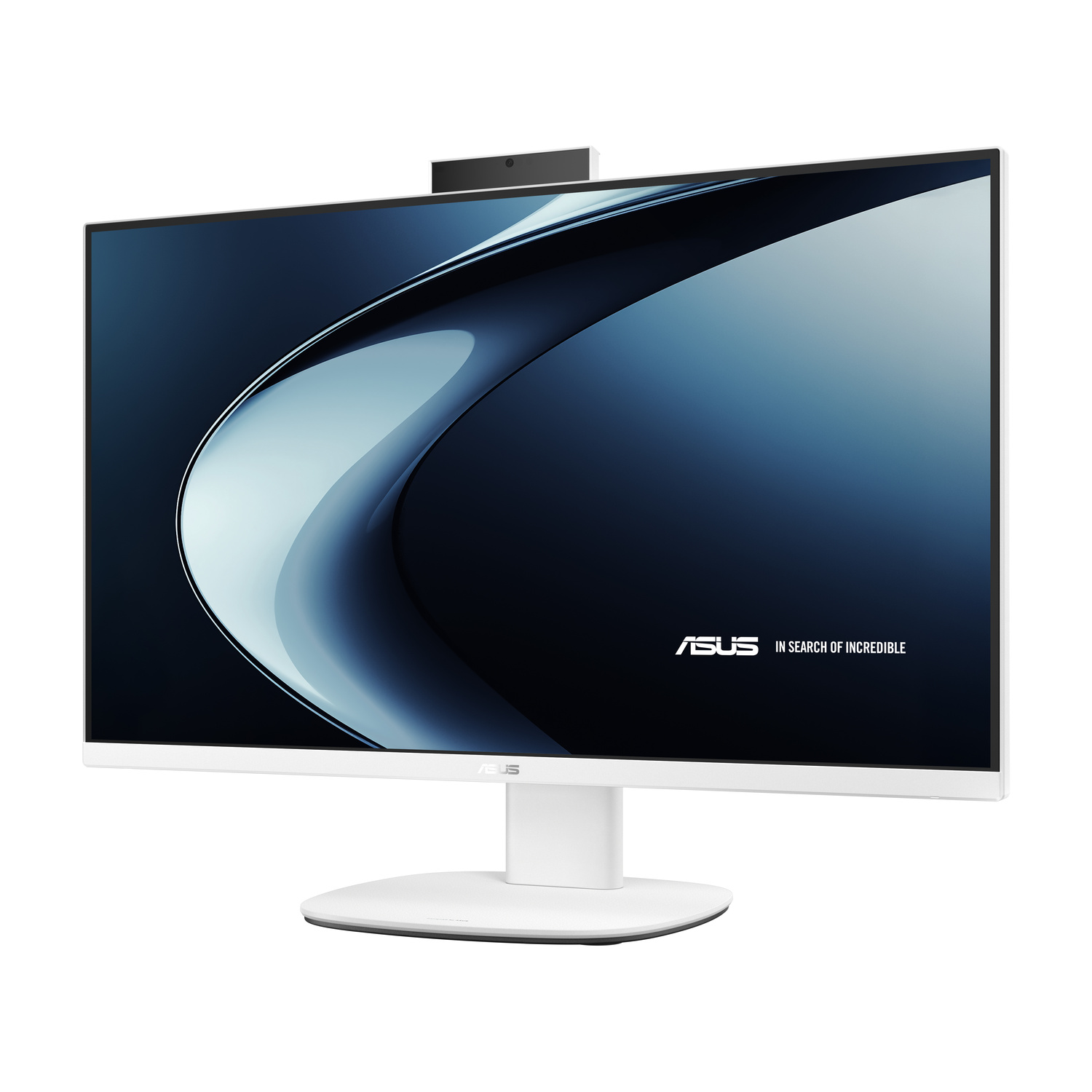 Un monitor ASUS bianco dal design moderno con una fotocamera in cima.
