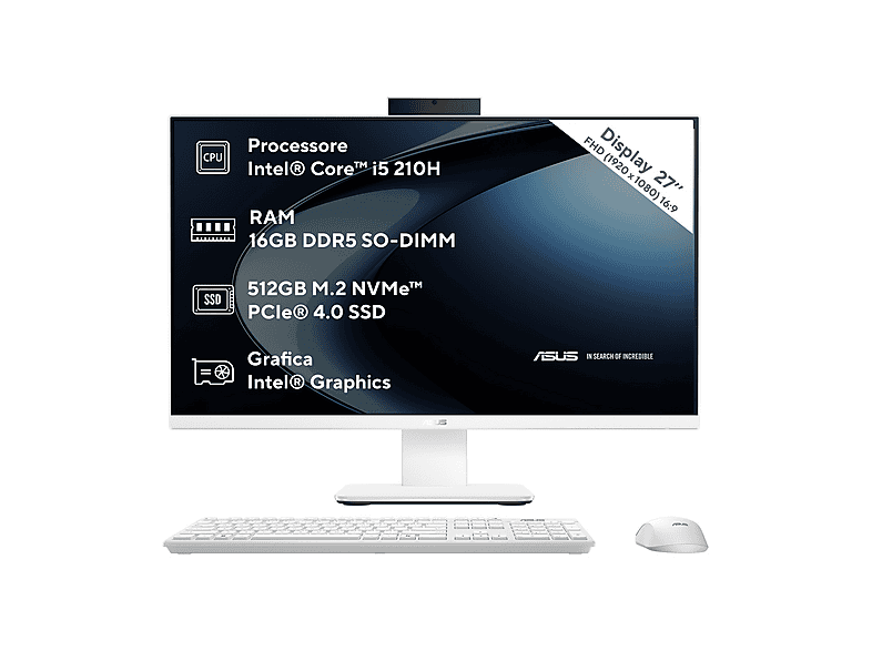 ASUS AIO V470 AIO, 27 ", Intel® Core 5210H, RAM 16 GB, 512 GB SSD, White, LCD, Windows 11 Home