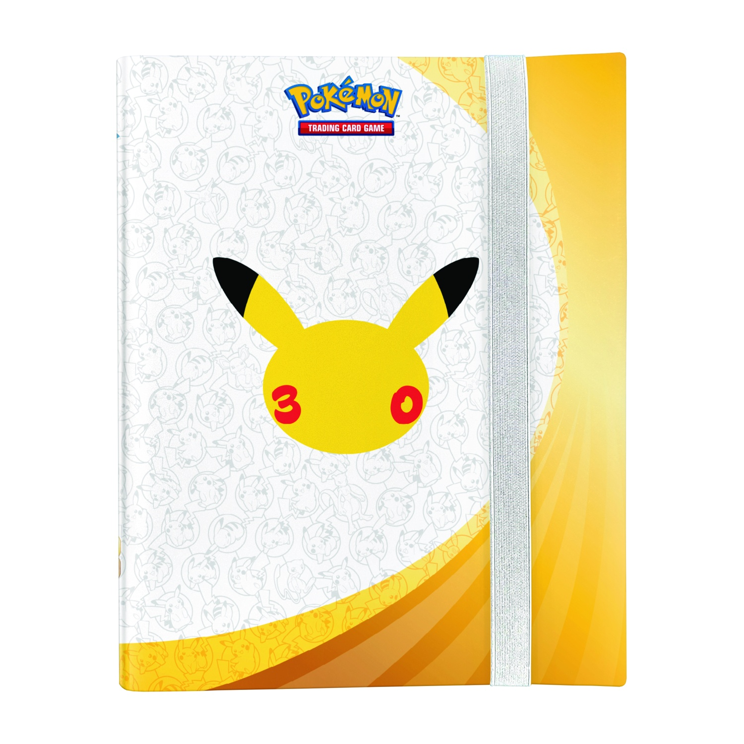 Raccoglitore carte Pokémon con Pikachu, giallo e bianco, con elastico.