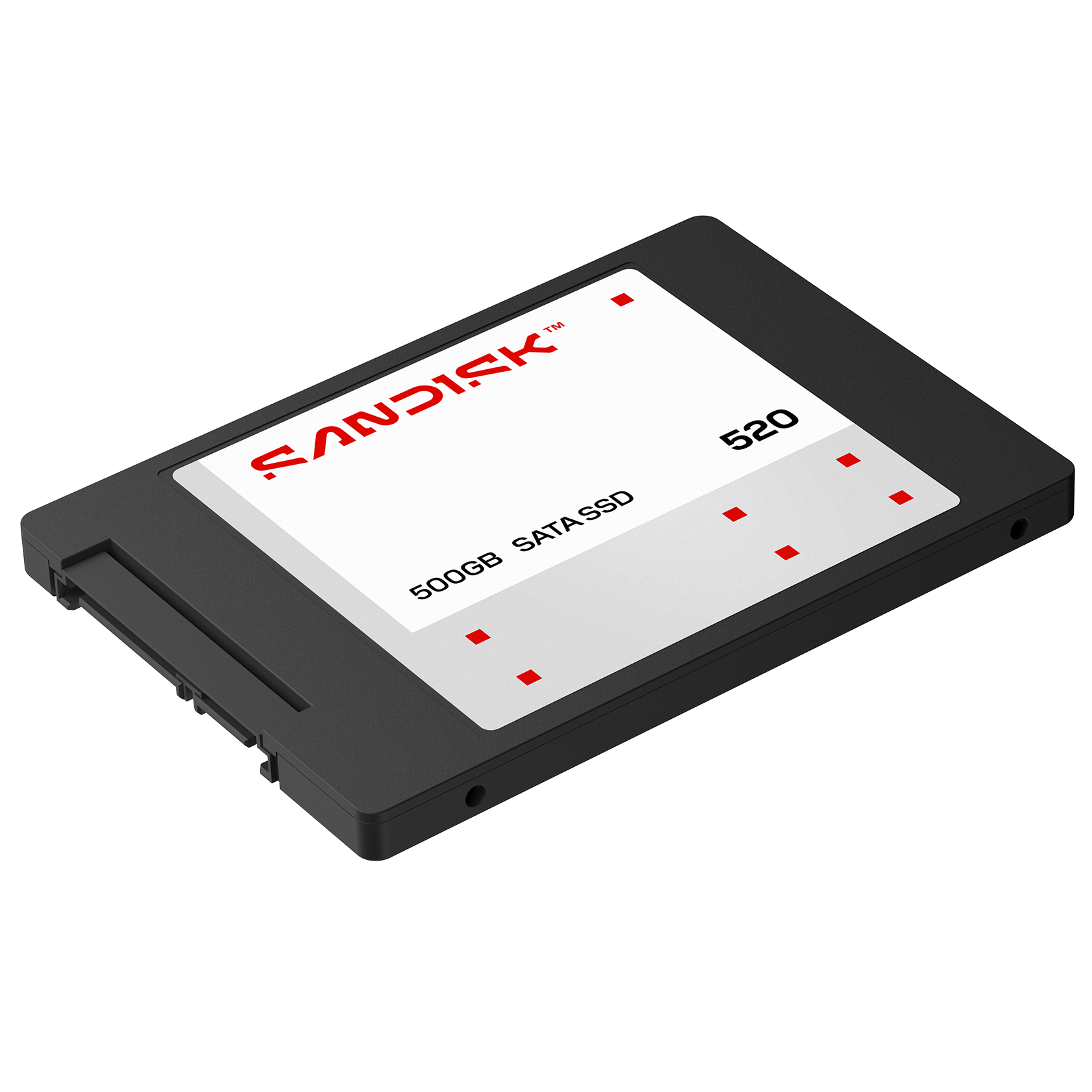 Schwarze SanDisk 500GB SATA SSD mit roten Akzenten und Modellnummer 520.