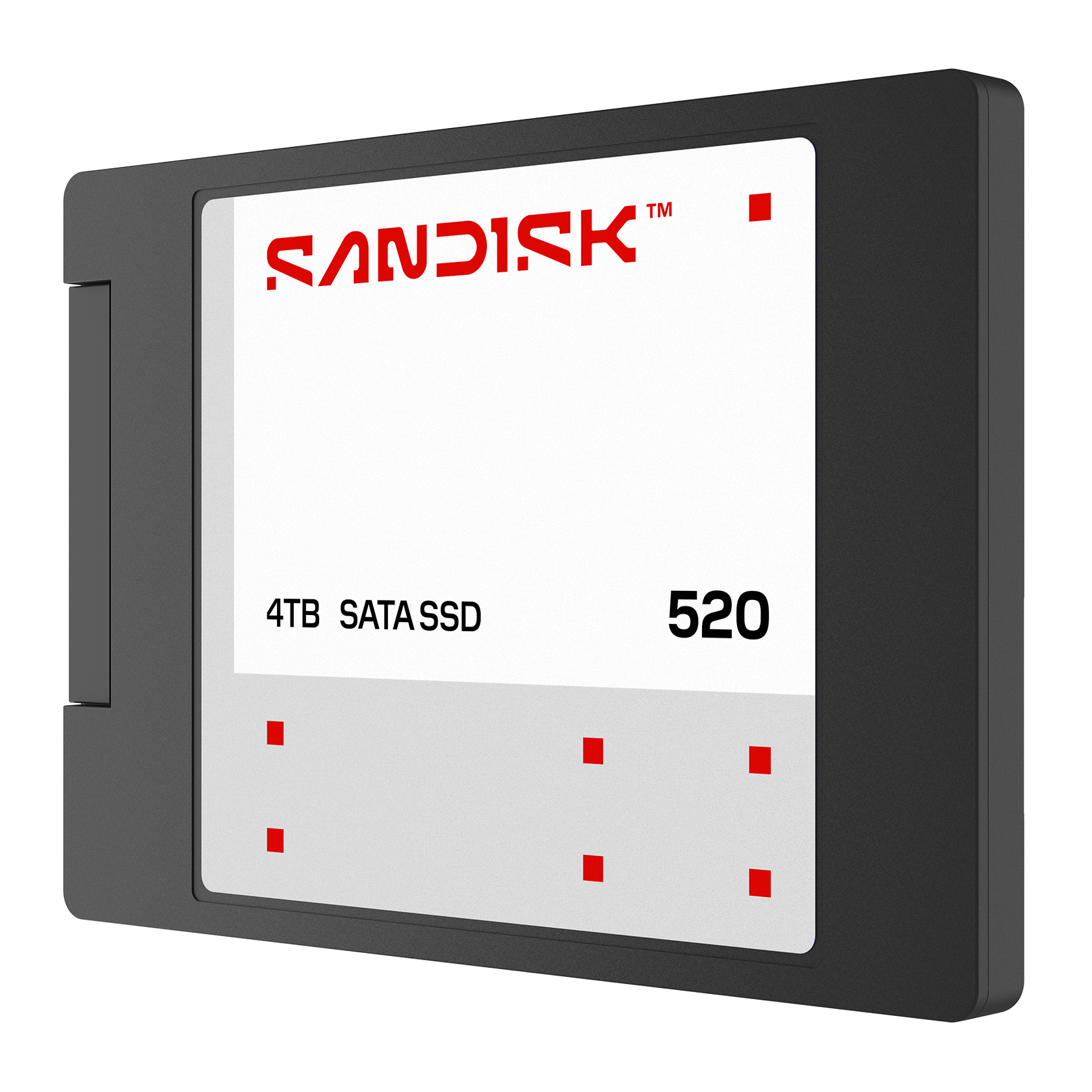 Ein schwarzes Sandisk 4TB SATA SSD Laufwerk mit rotem Logo und Nummer 520.