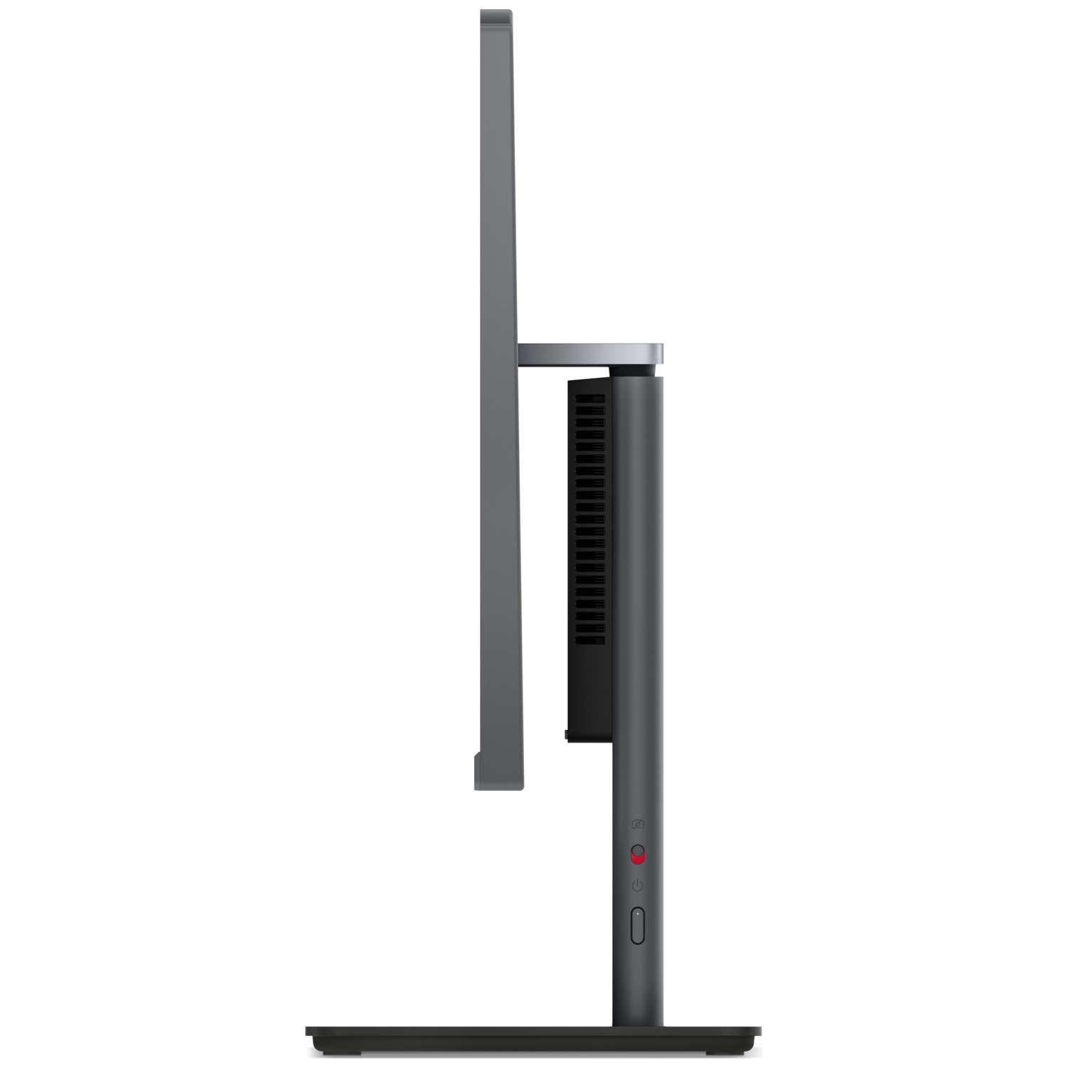 Gray monitor seen from the side, showing vents and control buttons.