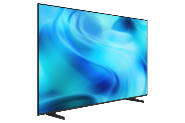 Ekranında mavi, girdaplı desen gösteren modern bir düz ekran TV.