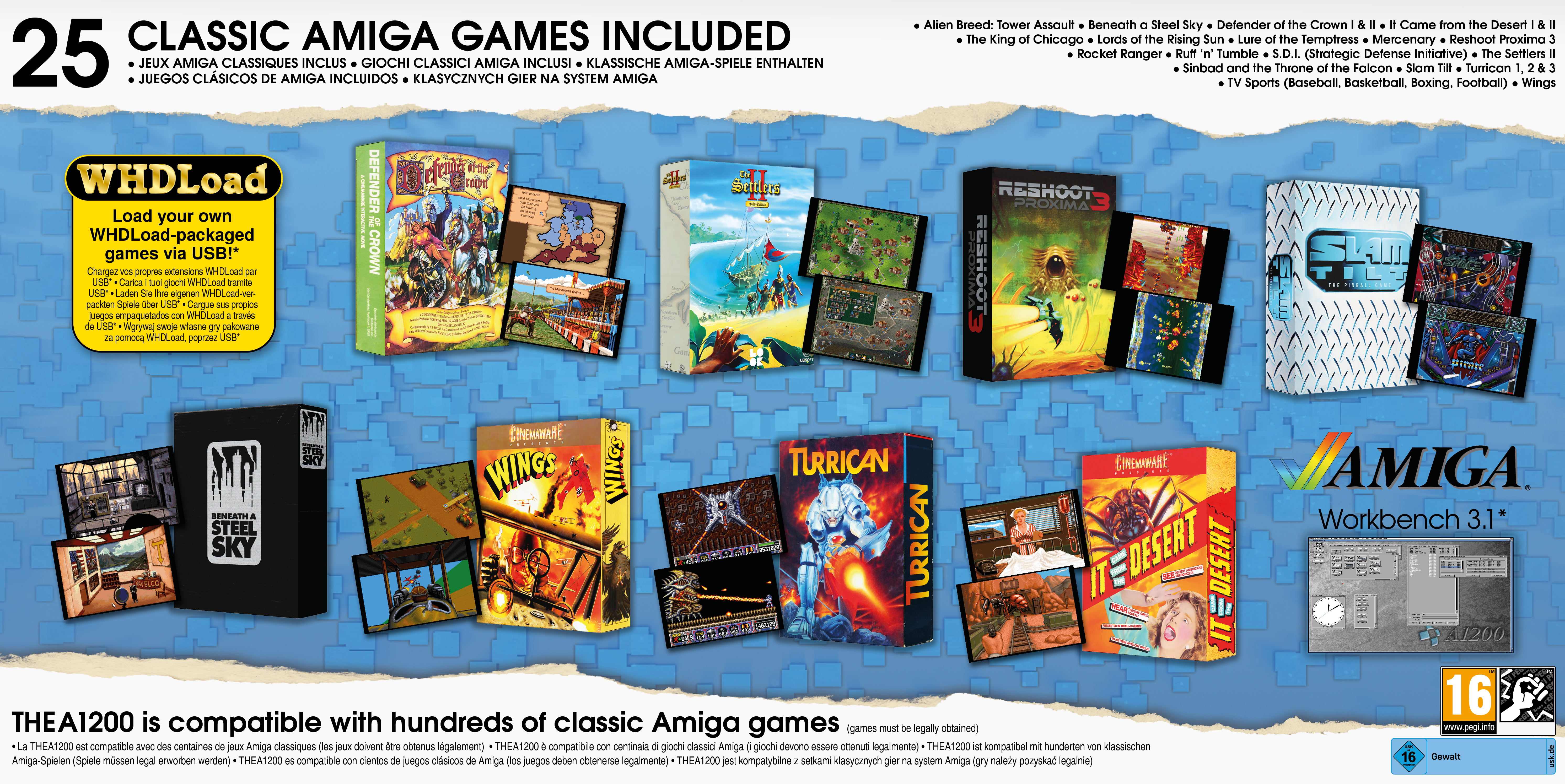 Jaquettes de jeux Amiga et matériel promotionnel pour 25 jeux classiques avec prise en charge WHDLoad.